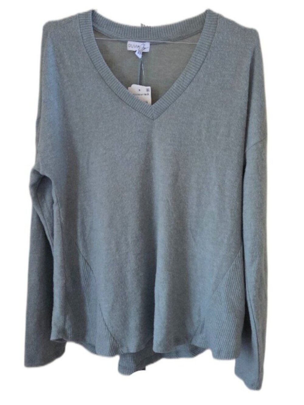 New Olivia Sky Sage Long Sleeve V-Neck Soft Sweater